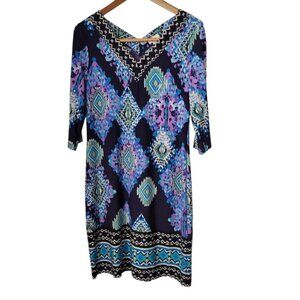 Women's Chico's 3/4 Sleeve Dress 0 Liquid Knit Summer Cool Purple blue